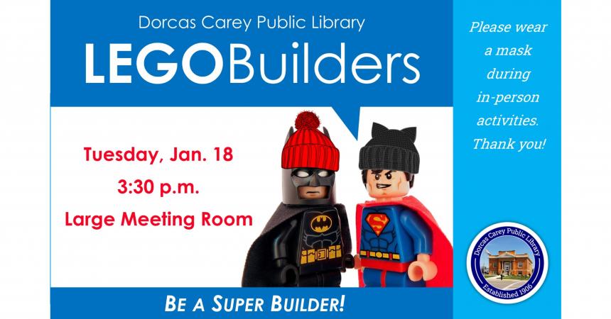 Do you love LEGOs?  Our Lego Builders program is back!  Patrons of all ages can go wild building on the 3rd Tuesday of every month at 3:30 p.m., September through May.