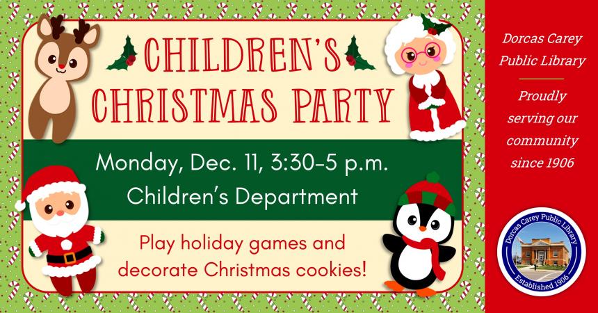 Visit the library on Monday, December 11th at 3:30 p.m. for Christmas games, and cookie decorating!  This party will be for children up to 5th grade. 