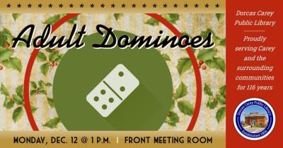 Join us at 1:00 p.m. on Monday, December 12th for Dominoes. Come enjoy the laughter and fun while strategizing your next play!