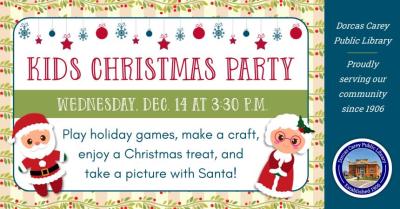 Visit the library on Wednesday, December 14th at 3:30 p.m. for Christmas games, cookie decorating and a special visitor!  This party will be for children up to 5th grade