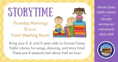 Thursday, November 3rd, 10th & 17th – Storytime – 10:00 a.m. Storytime is for 3, 4 and 5-year old’s who have not started kindergarten.  Each session lasts approximately 30 minutes.  Activities including stories, songs, finger plays, and flannel board stories.  If school is not in session or is cancelled that day, there will not be Storytime.