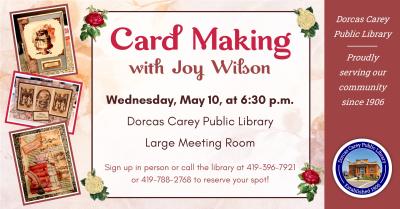 Learn how to make and design your own greeting cards with Joy Wilson!  All materials will be supplied!