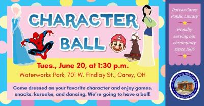 Meet us at the Waterworks park at 1:30 p.m. for a Character Ball!  Come dressed as your favorite fairy tale or story book character (super heroes are good too).  There will be games, snacks, karaoke, and dancing.  We are going to have a ball!