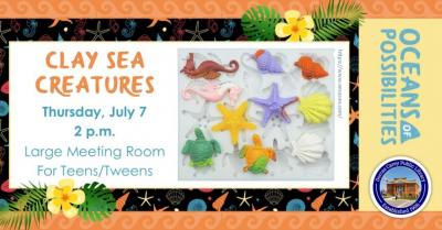 Join us for crafts in the Tween/Teen Department.  We will be making Clay Sea Creatures.