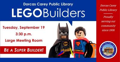 Do you love LEGOs?  Patrons of all ages can go wild building on the 3rd Tuesday of every month at 3:30 p.m., September through May.
